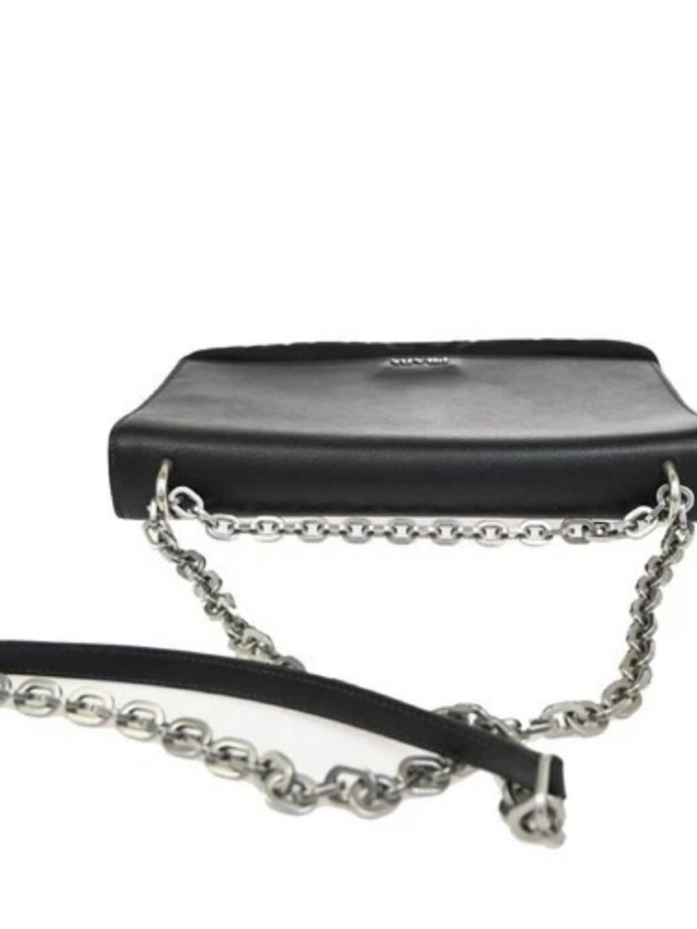 PRADA Saffiano Diagonal Chain Shoulder Bag Nylon Leather Black SHW 10ZA204 - Picture 5 of 15